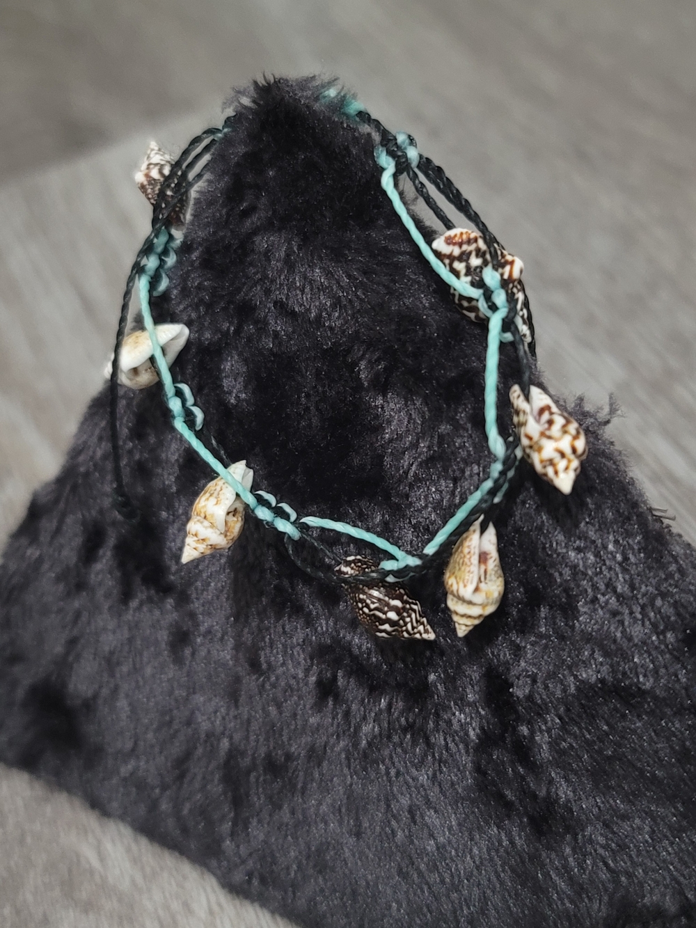 Handmade Black and Teal Shell Bracelet